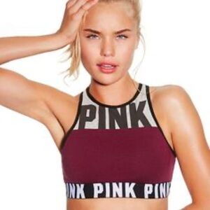 PINK Victoria's Secret active wear high neck Sports Bra size L grey burgundy